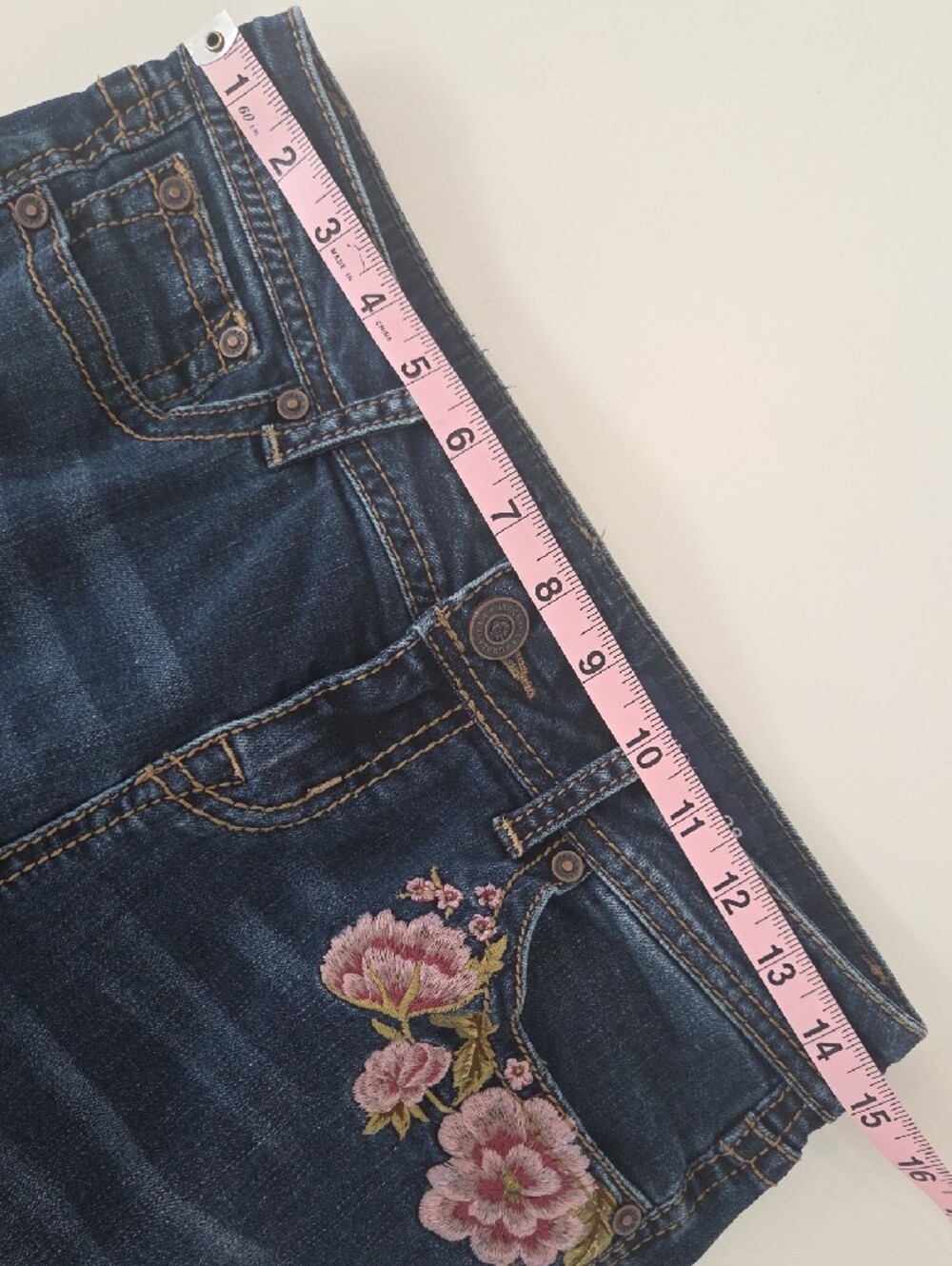 Grace in LA Dark Blue Skinny Jeans Pink Floral Embroidery Distressed Style - Picture 9 of 13